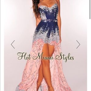 Navy and pink floral maxi romper dress